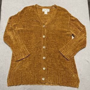 Duna California Golden Brown Sweater L / XL Button  Knit Long Cardigan Hand Loom